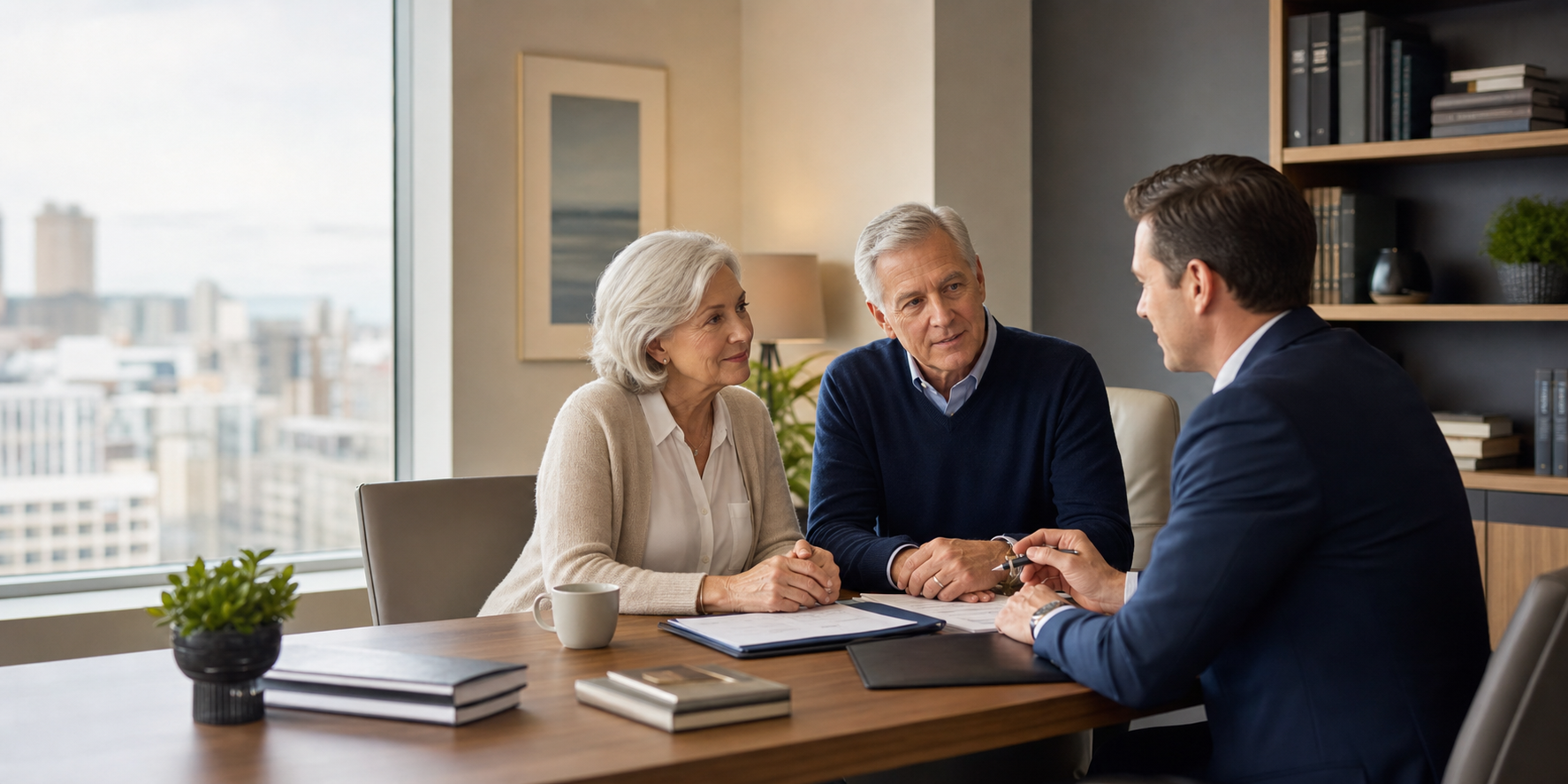 Retired couple meeting with a financial advisor